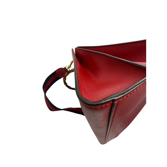 Gucci  Nappa Bamboo Web Medium Nymphaea Top Handle Bag Hibiscus Red*w/COA - Picture 10 of 16